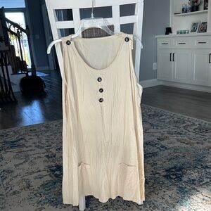 Amazon Cream Button-Front Sleeveless Linen Dress